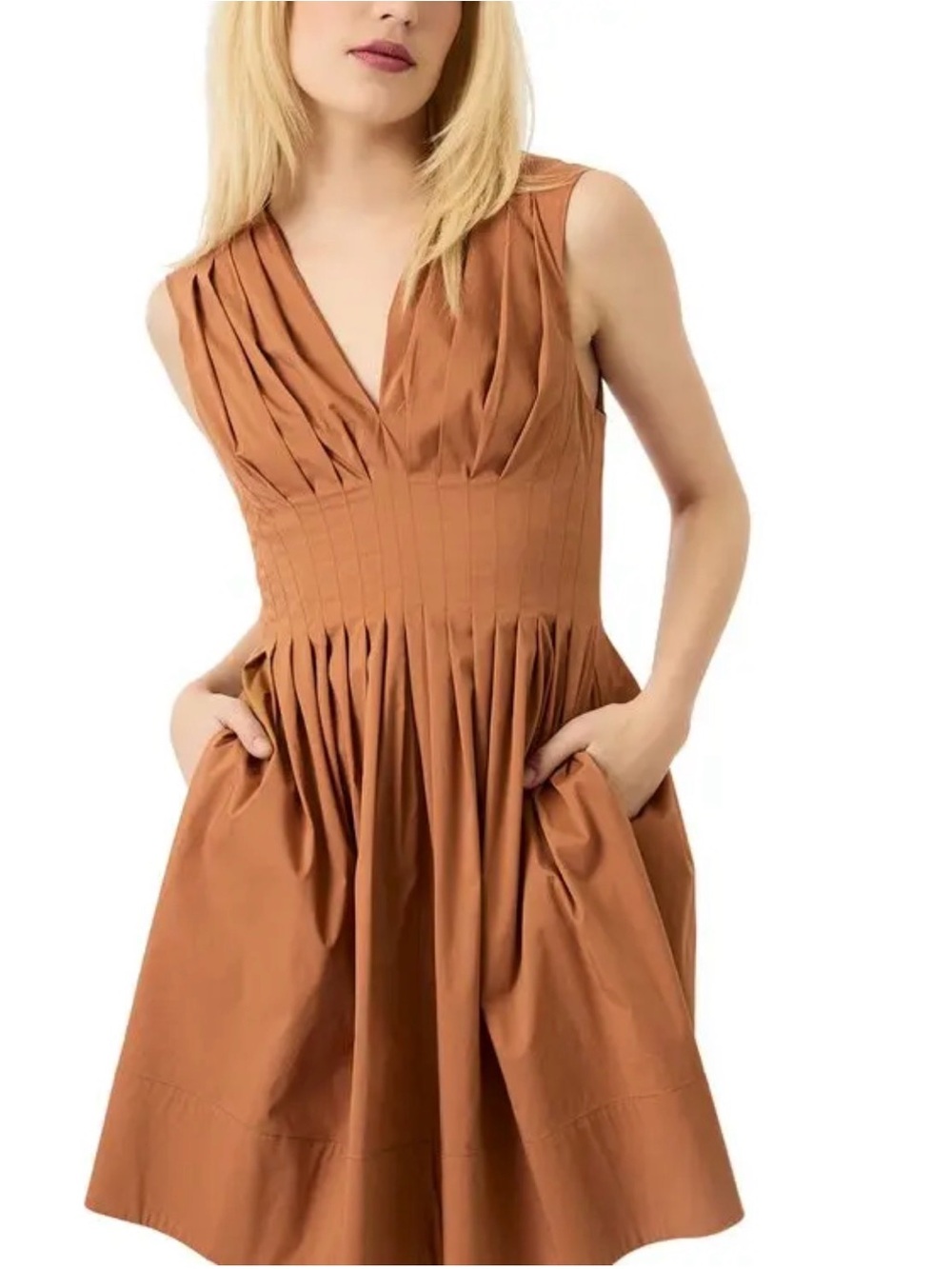 Luxely Women's V-neck Pleated Mini Dress - Hazel Copper - 12 - New with tags